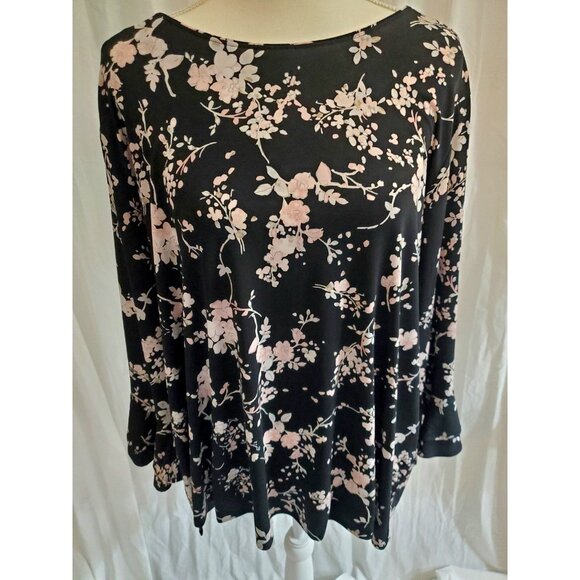 Karl Lagerfeld Paris Dark Romantic Floral Womens Size 2XL Blouse Top Bell Sleeve - Picture 3 of 16